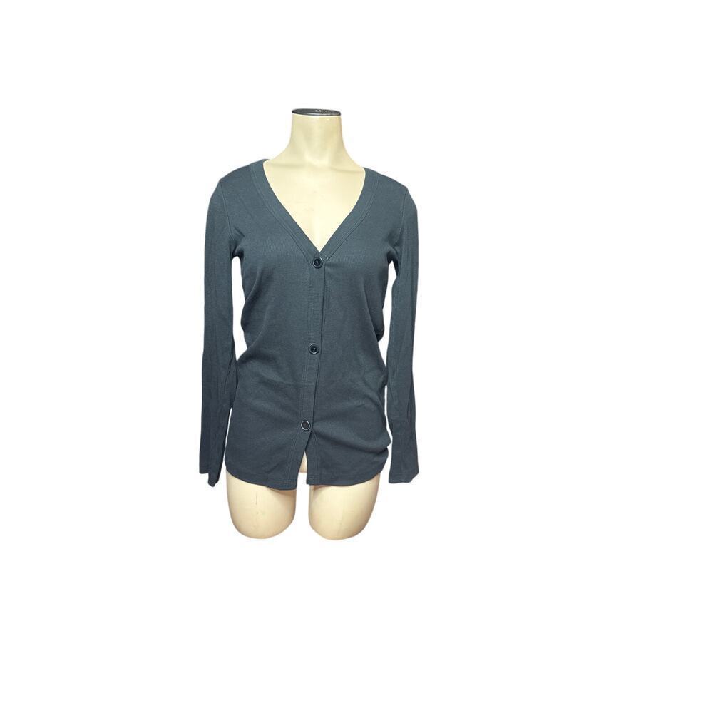 Crafty Couture Women’s Medium Dark Gray Button V-Neck Cardigan Top Y2K